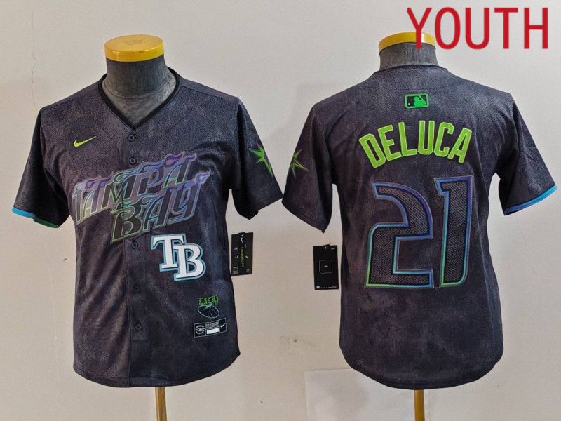 Youth Tampa Bay Rays #21 Deluca Black City Edition Nike 2024 MLB Jersey style 2->youth mlb jersey->Youth Jersey
